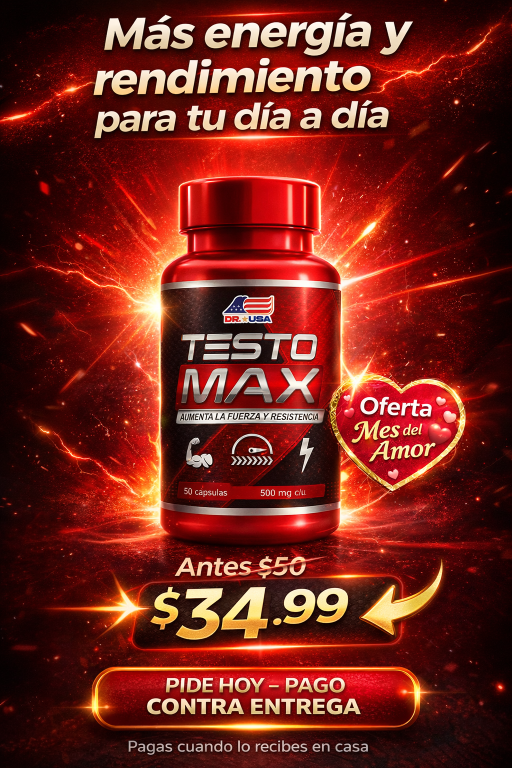 TESTO MAX Suplemento de apoyo para fuerza, energía y rendimiento masculino